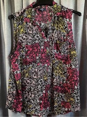 Angels Black Sleeveless Collared Camisole with Pink, Yellow & White Speckle